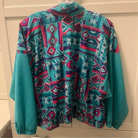 Vintage Geometric Windbreaker Spring Jacket Coat with Removable Shoulder Pads XL - Picture 12 of 16